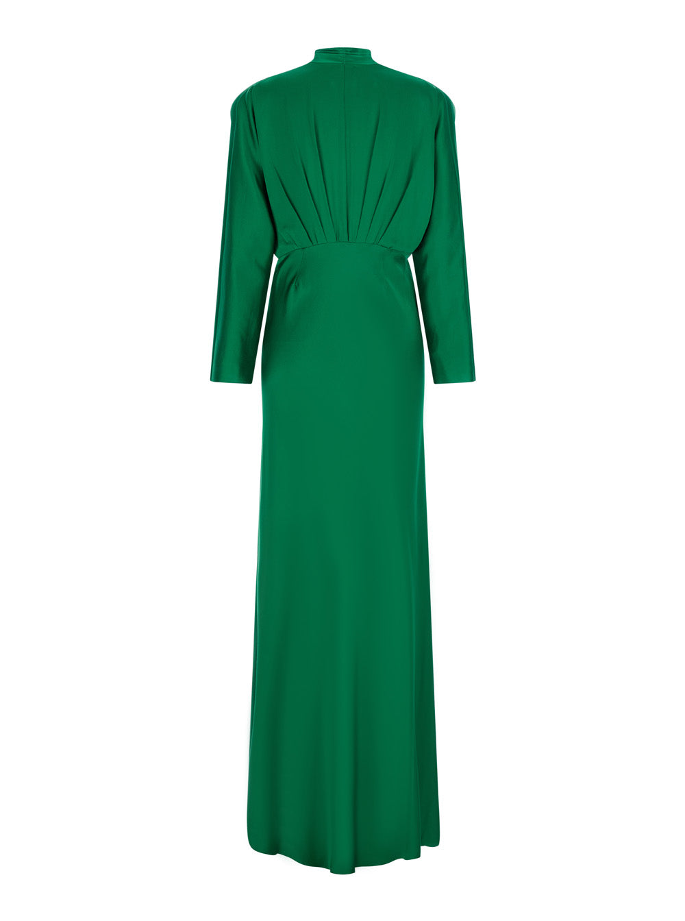 Forte_Forte Women Silk Satin Dress With 'V' Neckline And Long Sleeves, Silk, Green, Women