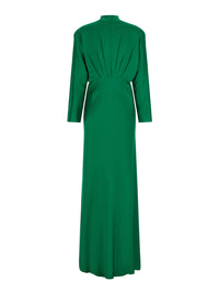 Forte_Forte Women Silk Satin Dress With 'V' Neckline And Long Sleeves, Silk, Green, Women