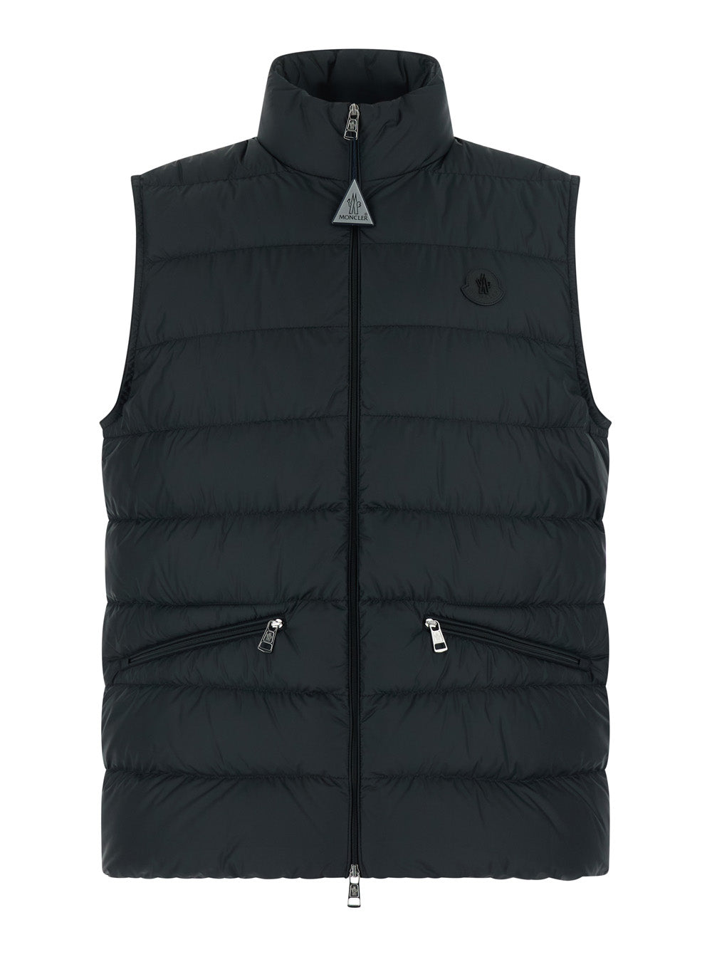 Moncler Men 'Treompan' Black Sleeveless Down Jacket With High Collar And Logo Patch On The Chest In Tech Fabric For Men