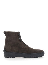 Tod's Women Brown Boots With Rubber Studded Sole And Logo Lettering On The Back In Suede For Women