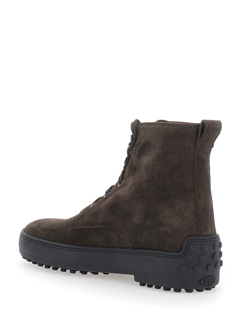 Tod's Women Brown Boots With Rubber Studded Sole And Logo Lettering On The Back In Suede For Women
