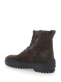 Tod's Women Brown Boots With Rubber Studded Sole And Logo Lettering On The Back In Suede For Women