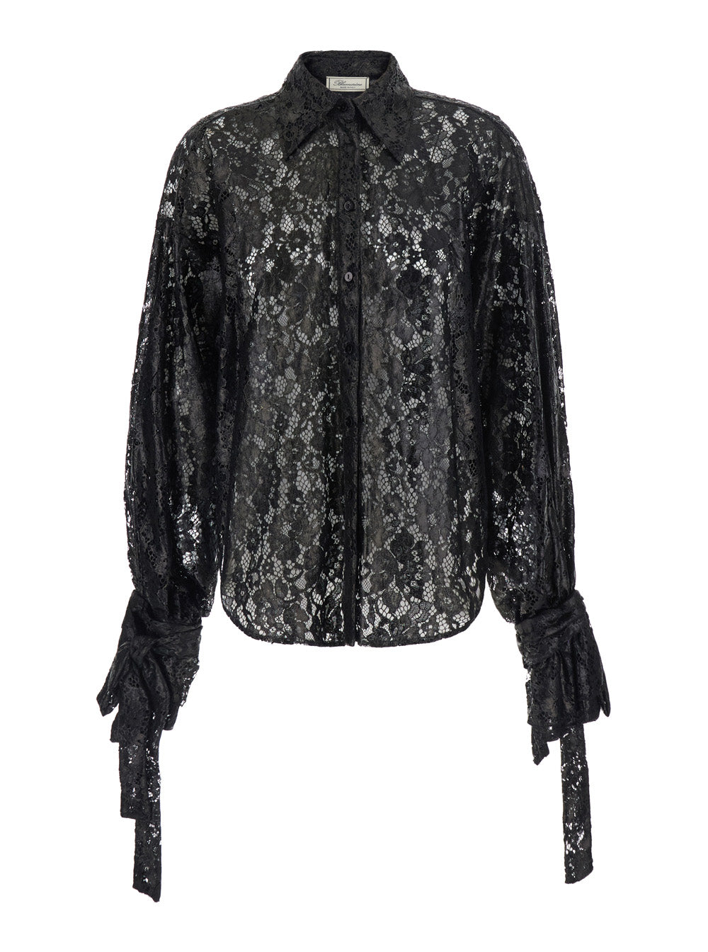 Blumarine Women Black Shirt With Pointed Collar And Semi-Sheer Design In Lace Women