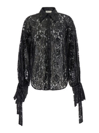 Blumarine Women Black Shirt With Pointed Collar And Semi-Sheer Design In Lace Women