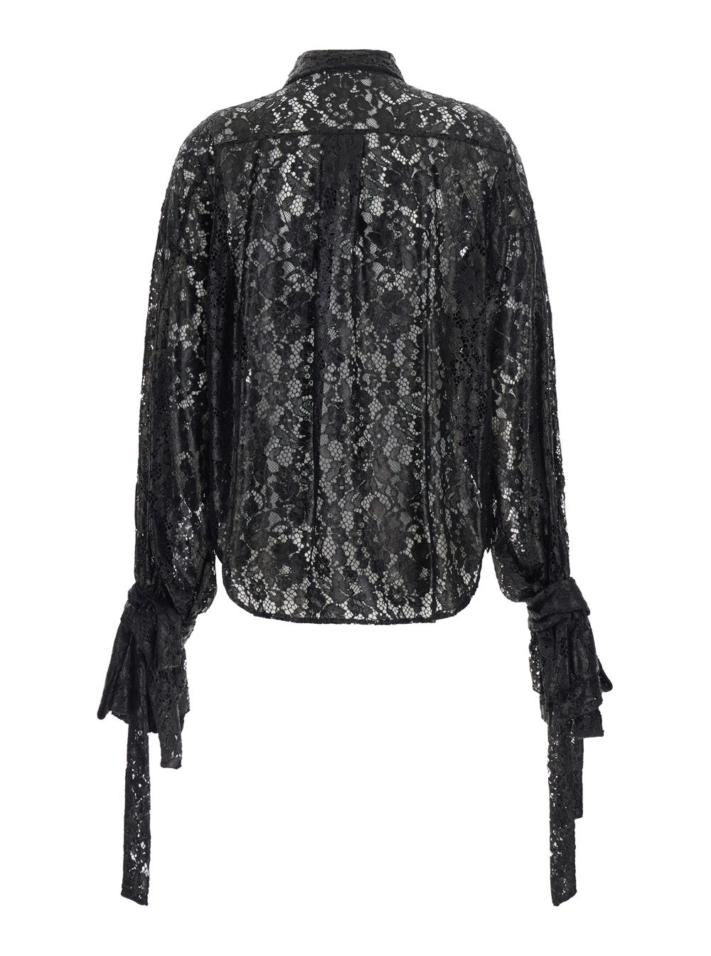 Blumarine Women Black Shirt With Pointed Collar And Semi-Sheer Design In Lace Women