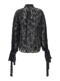 Blumarine Women Black Shirt With Pointed Collar And Semi-Sheer Design In Lace Women