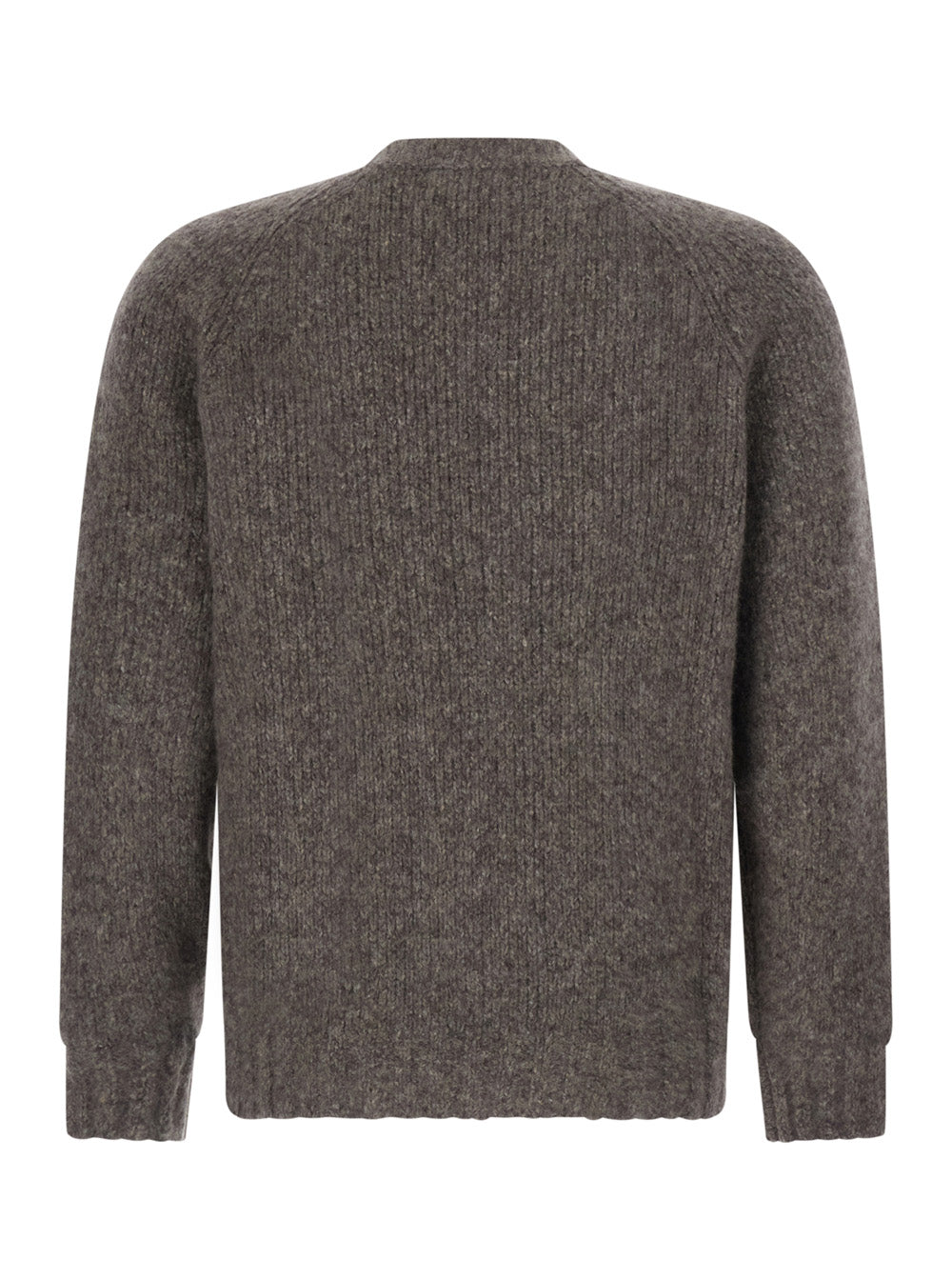 Brunello Cucinelli Men Brown Crewneck Sweater With Ribbed Trims In Cashmere And Silk Men