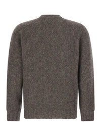 Brunello Cucinelli Men Brown Crewneck Sweater With Ribbed Trims In Cashmere And Silk Men