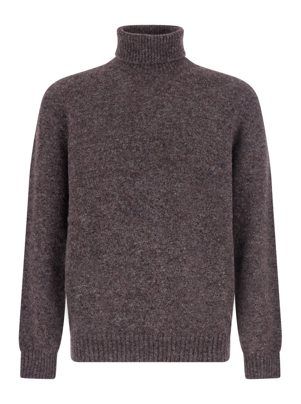 Brunello Cucinelli Men Grey High-Neck Sweater With Ribbed Trims In Wool And Cashmere Blend For Men