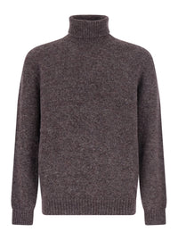 Brunello Cucinelli Men Grey High-Neck Sweater With Ribbed Trims In Wool And Cashmere Blend For Men