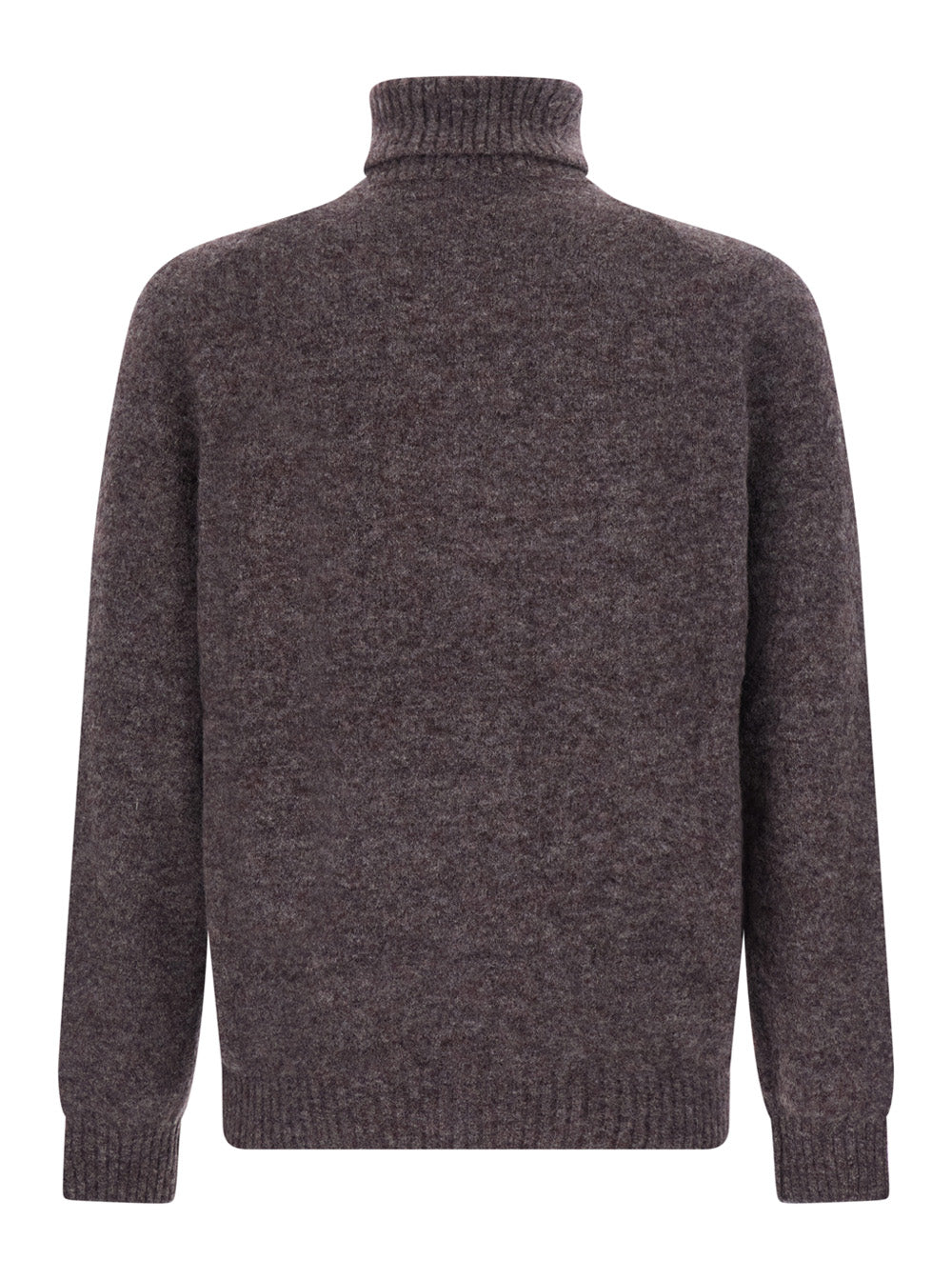 Brunello Cucinelli Men Grey High-Neck Sweater With Ribbed Trims In Wool And Cashmere Blend For Men