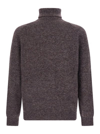 Brunello Cucinelli Men Grey High-Neck Sweater With Ribbed Trims In Wool And Cashmere Blend For Men
