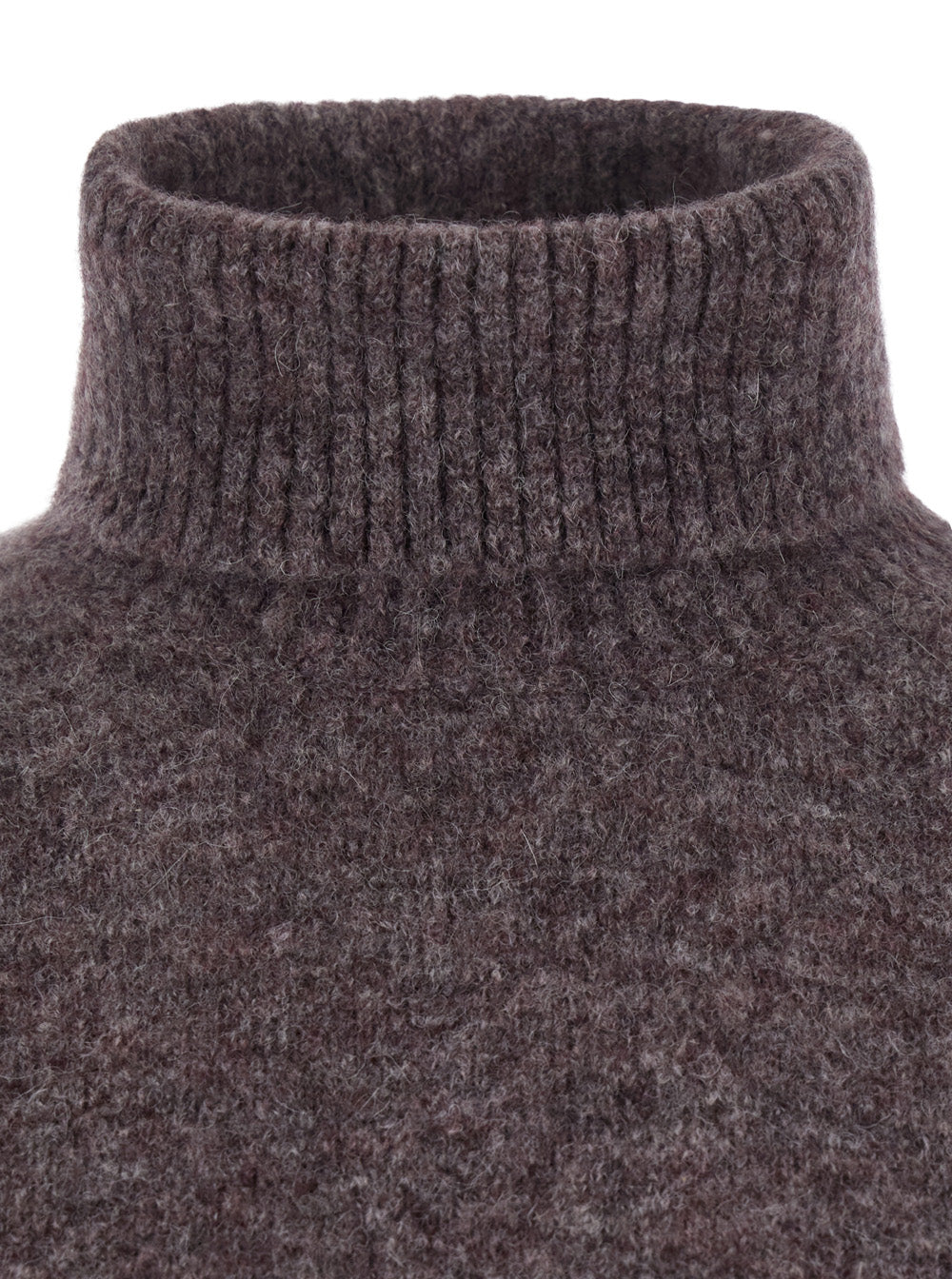 Brunello Cucinelli Men Grey High-Neck Sweater With Ribbed Trims In Wool And Cashmere Blend For Men