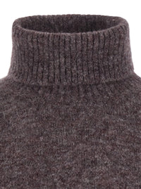 Brunello Cucinelli Men Grey High-Neck Sweater With Ribbed Trims In Wool And Cashmere Blend For Men