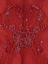 Blumarine Women Red Dress With Stand-Up Collar And Semi-Sheer Design With Rhinestones In Tech Fabric For Women