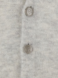 Brunello Cucinelli Men Grey V-Neck Cardigan With Logo-Engraved Buttons In Alpaca And Cashmere Blend For Men