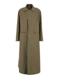 Gucci Women Beige Long Trench Coat With Classic Collar And Two Welt Pockets On The Front In Tech Fabric For Women