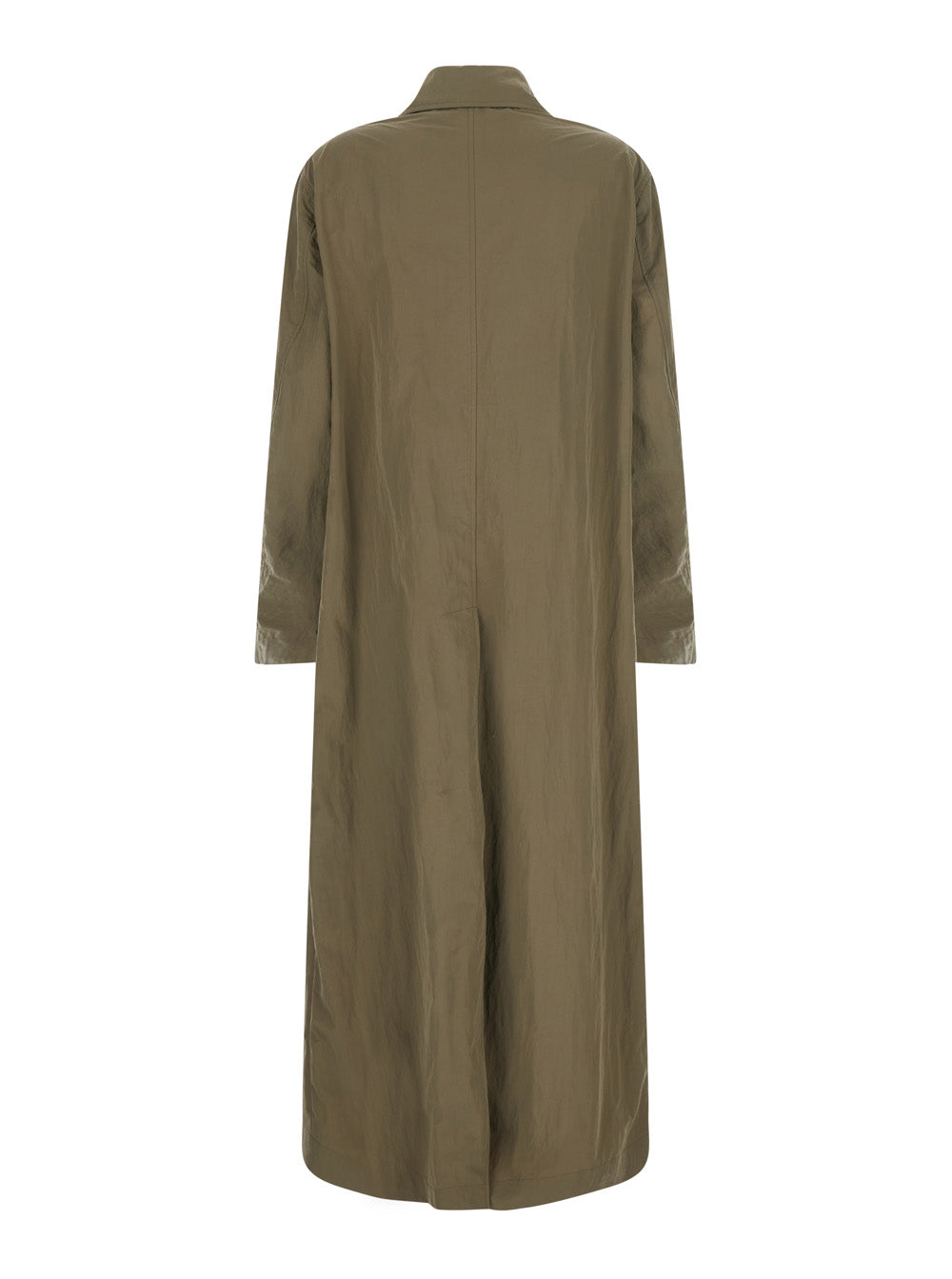 Gucci Women Beige Long Trench Coat With Classic Collar And Two Welt Pockets On The Front In Tech Fabric For Women