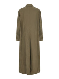 Gucci Women Beige Long Trench Coat With Classic Collar And Two Welt Pockets On The Front In Tech Fabric For Women