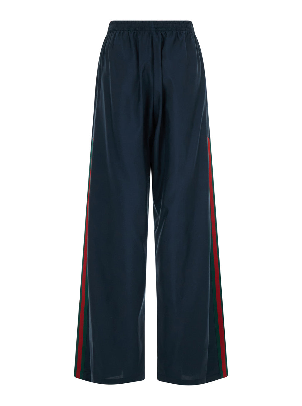 Gucci Women Blue Pants With Elasticized Waist And Web Ribbon On The Side In Silk For Women