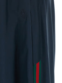 Gucci Women Blue Pants With Elasticized Waist And Web Ribbon On The Side In Silk For Women