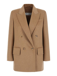 Max Mara Women 'Olimpia' Beige Double-Breasted Jacket With Peak Revers In Wool For Women