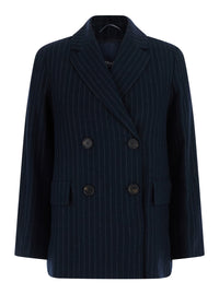 'S Maxmara Women 'Calibri' Blue Double-Breasted Jacket With Notched Revers And All-Over Pinstriped Motif In Wool For Women