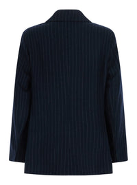 'S Maxmara Women 'Calibri' Blue Double-Breasted Jacket With Notched Revers And All-Over Pinstriped Motif In Wool For Women