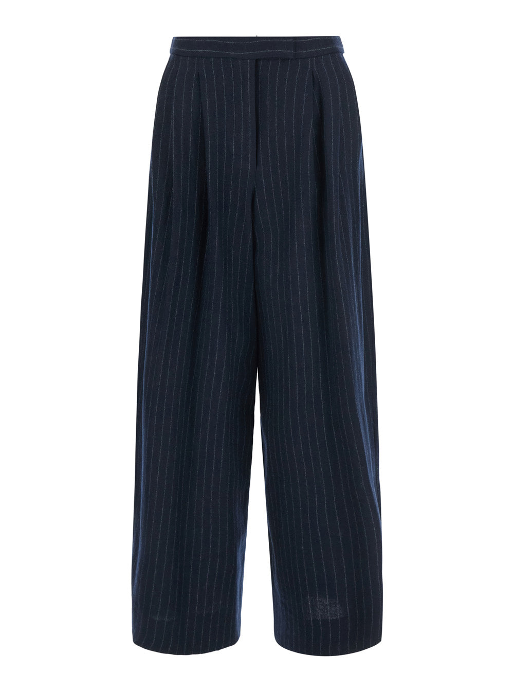 'S Maxmara Women 'Ordine' Blue Pants With Concealed Front Closure And All-Over Pinstripe Motif In Wool For Women