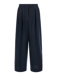'S Maxmara Women 'Ordine' Blue Pants With Concealed Front Closure And All-Over Pinstripe Motif In Wool For Women