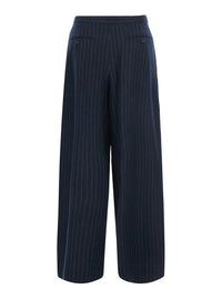 'S Maxmara Women 'Ordine' Blue Pants With Concealed Front Closure And All-Over Pinstripe Motif In Wool For Women