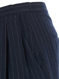 'S Maxmara Women 'Ordine' Blue Pants With Concealed Front Closure And All-Over Pinstripe Motif In Wool For Women