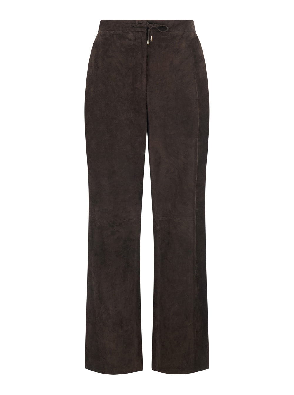 'S Maxmara Women 'Tempio' Brown Pants With Elasticized Back Waistband And Wide Leg In Suede For Women