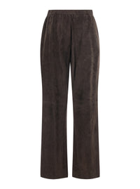 'S Maxmara Women 'Tempio' Brown Pants With Elasticized Back Waistband And Wide Leg In Suede For Women