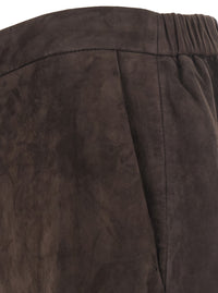 'S Maxmara Women 'Tempio' Brown Pants With Elasticized Back Waistband And Wide Leg In Suede For Women