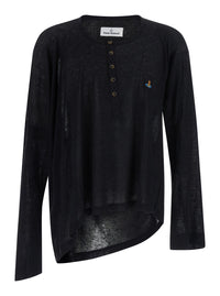 Vivienne Westwood Men Black Crew-Neck Top With Orb Embroidery On The Front And An Asymmetrical Hem In Viscose Blend For Men