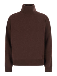 Brunello Cucinelli Women Brown Turtleneck Sweater With Monile On The Neck In Cashmere For Women
