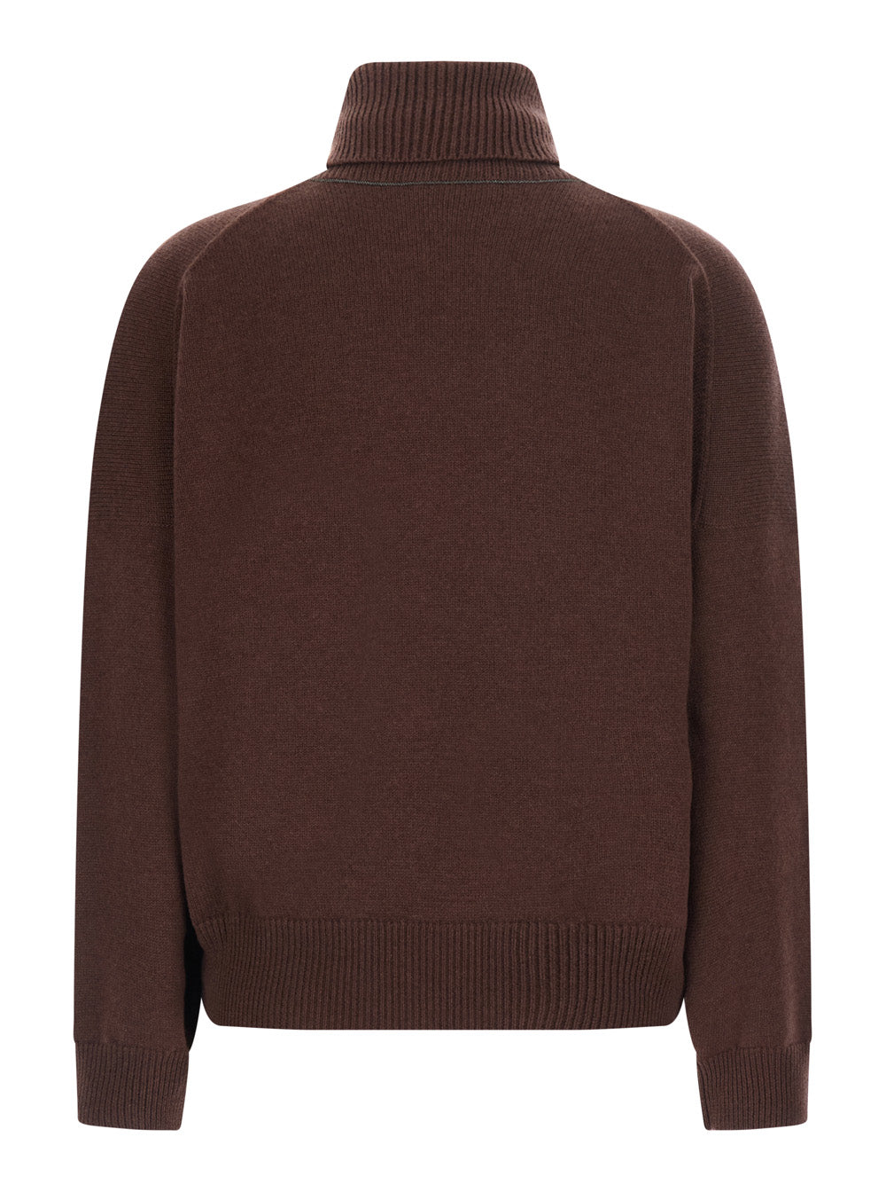 Brunello Cucinelli Women Brown Turtleneck Sweater With Monile On The Neck In Cashmere For Women