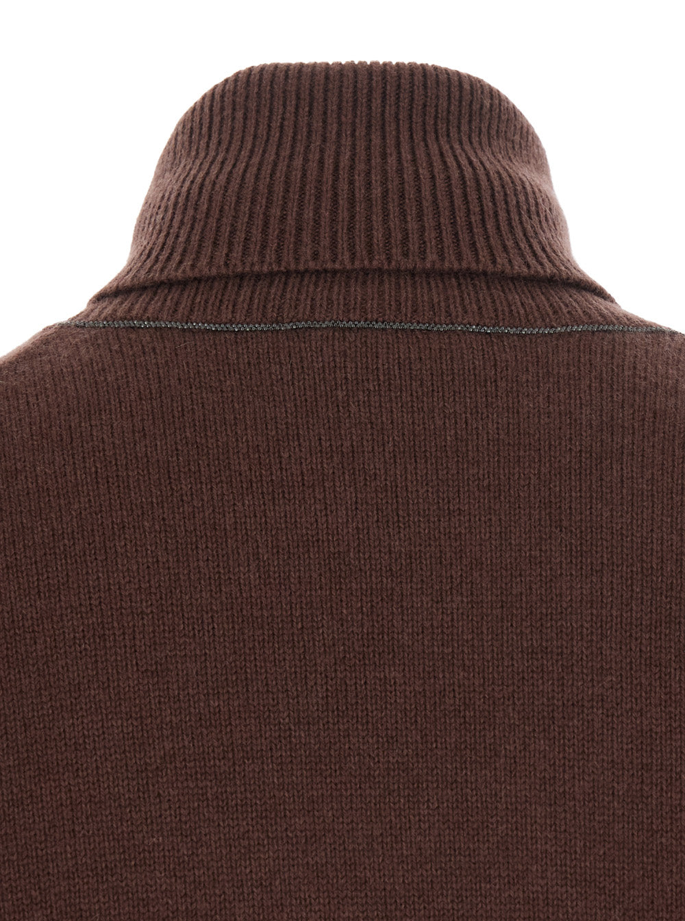 Brunello Cucinelli Women Brown Turtleneck Sweater With Monile On The Neck In Cashmere For Women