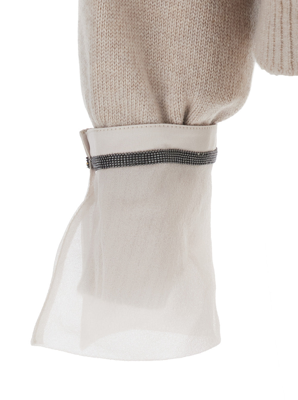 Brunello Cucinelli Women Beige Crewneck Sweater With Monile Detail On The Cuffs In Cashmere For Women