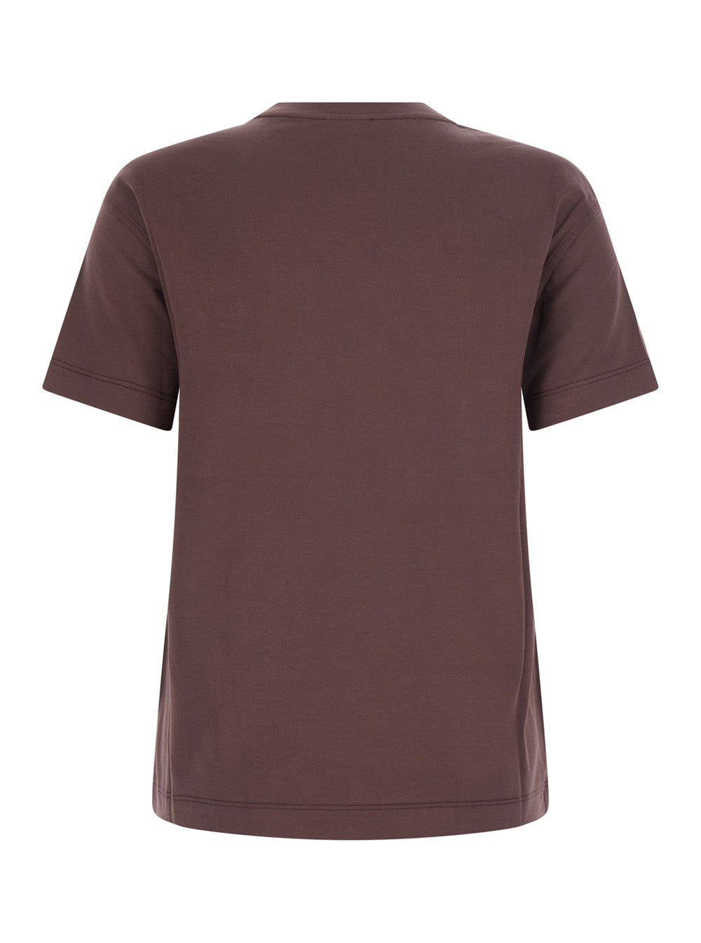Brunello Cucinelli Women Brown Crew Neck T-Shirt With A Patch Pocket With Monile On The Front In Cotton For Women