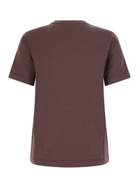 Brunello Cucinelli Women Brown Crew Neck T-Shirt With A Patch Pocket With Monile On The Front In Cotton For Women