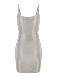 Gucci Women Metallic Sleeveless Dress With U-Neck And All-Over Crystals In Stretch Tech Fabric For Women