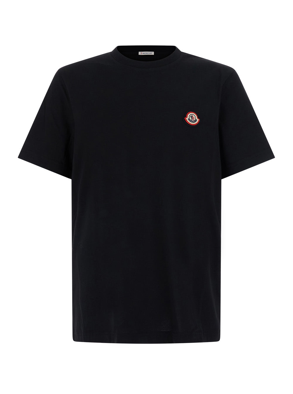 Moncler Men Black Crewneck T-Shirt With Front Logo Patch In Cotton For Men