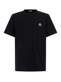 Moncler Men Black Crewneck T-Shirt With Front Logo Patch In Cotton For Men