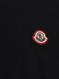Moncler Men Black Crewneck T-Shirt With Front Logo Patch In Cotton For Men