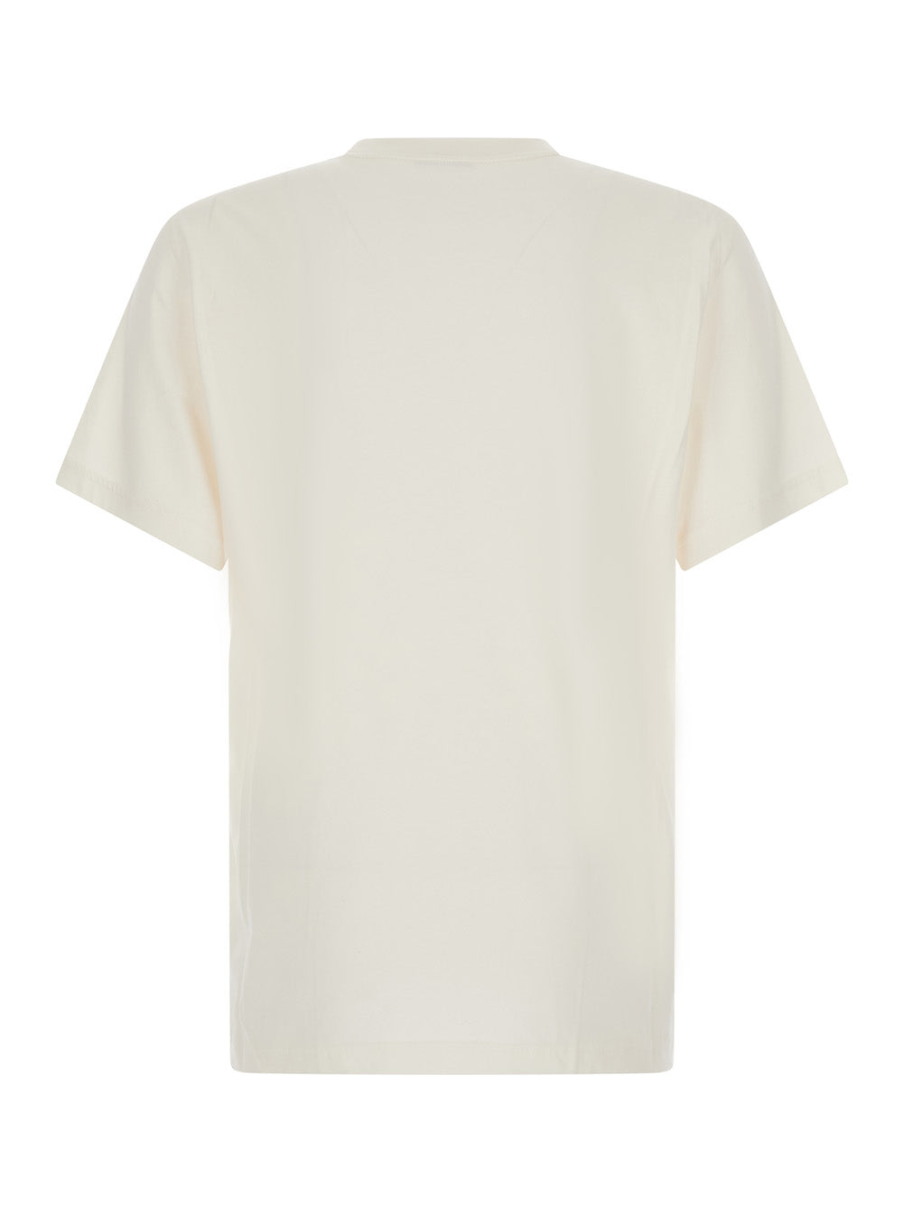 Moncler Men White Crew-Neck T-Shirt With Logo Lettering And Logo Patch On The Front In Cotton For Men