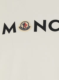 Moncler Men White Crew-Neck T-Shirt With Logo Lettering And Logo Patch On The Front In Cotton For Men