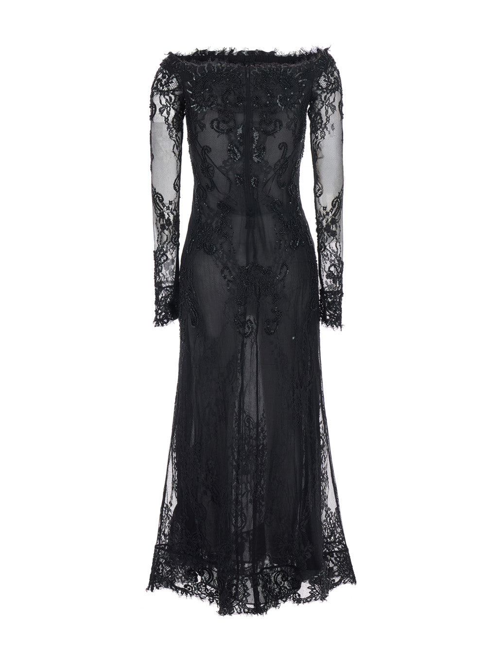 BLUMARINE Blumarine Women Black Dress With Frayed Edges And Applied Rhinestone Details In Tech Fabric For Women