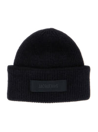 Jacquemus Women Le Bonnet Gros Grain Is A Hat With A Gros Grain Brim Made Of Black Unisex Alpaca, Nylon, And Merino Wool